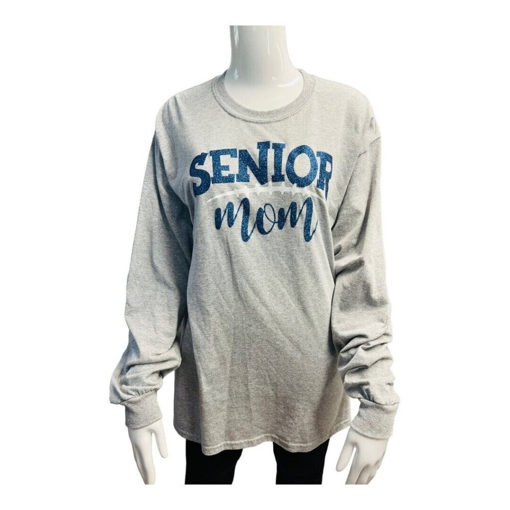 Senior Mom Football T-Shirt~Size Large~ Grey/Royal Blue Long Sleeve Top ~ L9 10 - Picture 2 of 7